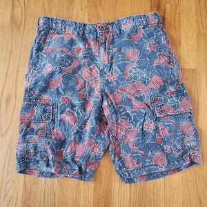 LUCKY BRAND Mens Size 34 Floral Leaf Print Linen Cargo Pocket Bermuda Shorts